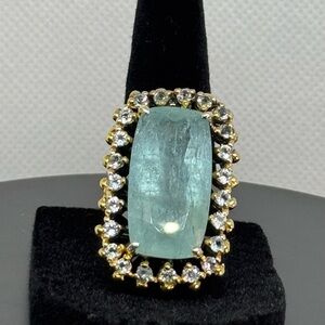 Statement Aquamarine Ring Size8 Large Baguette Cut Sterling Silver One of a Kind